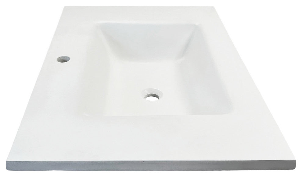 31" Single Concrete Rectangular Sink Top with Rectangle Sink, White