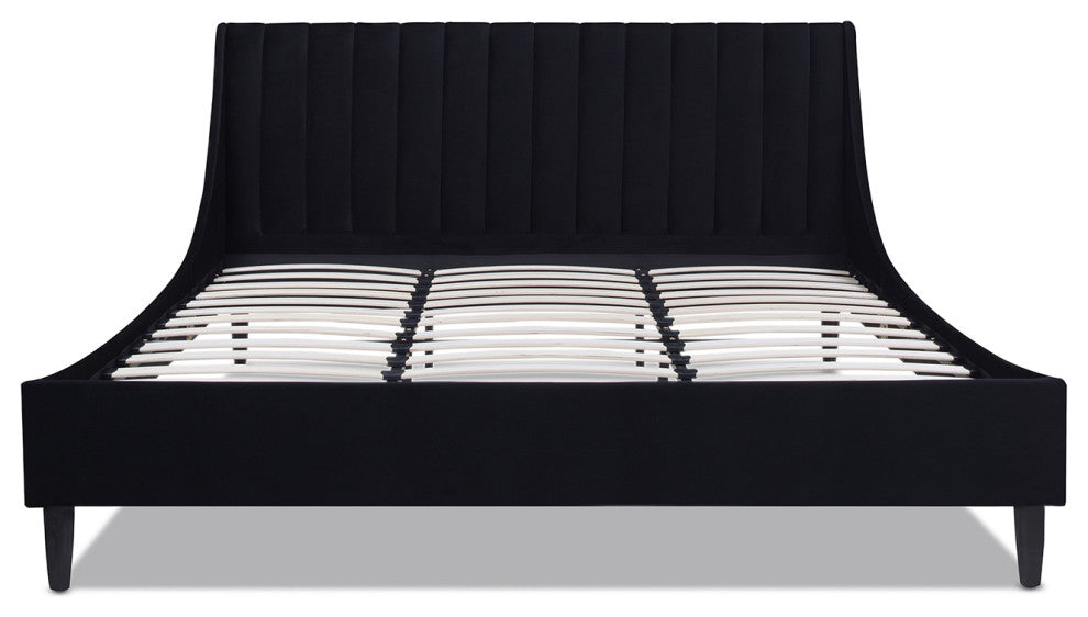 Aspen Modern Vertical Tufted Platform Bed, Anthracite Black Velvet, King
