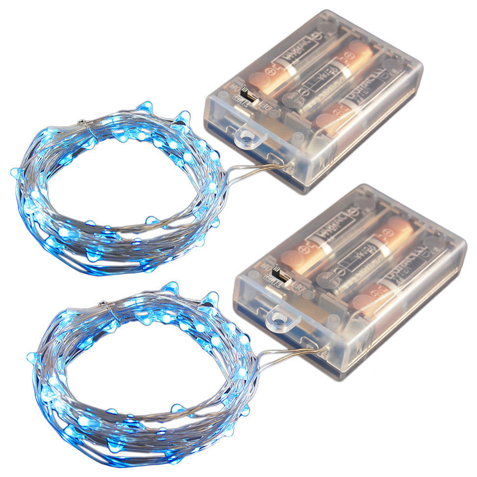 LED Waterproof 50 Mini String Lights With Timer, Set of 2, Blue
