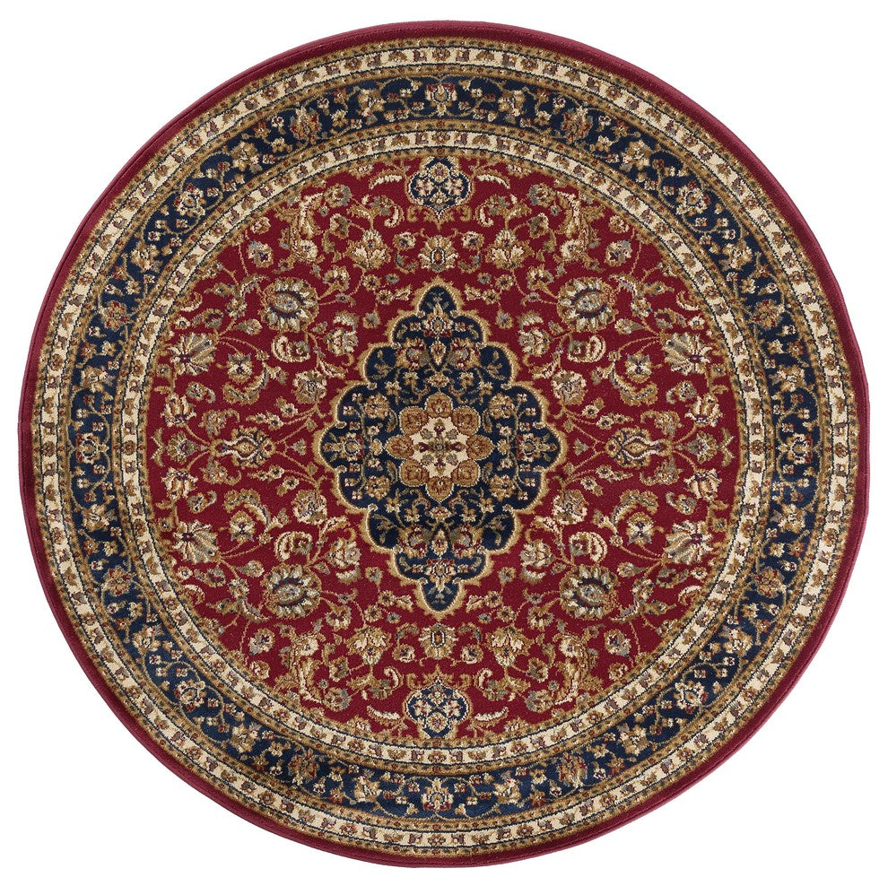 Kirsten Transitional Border Area Rug, Red, 7'10'' Round