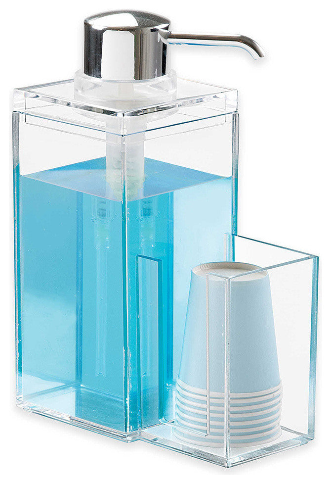 OnDisplay Luxury Acrylic Mouthwash/Soap Pump Dispenser w/Cup Holder