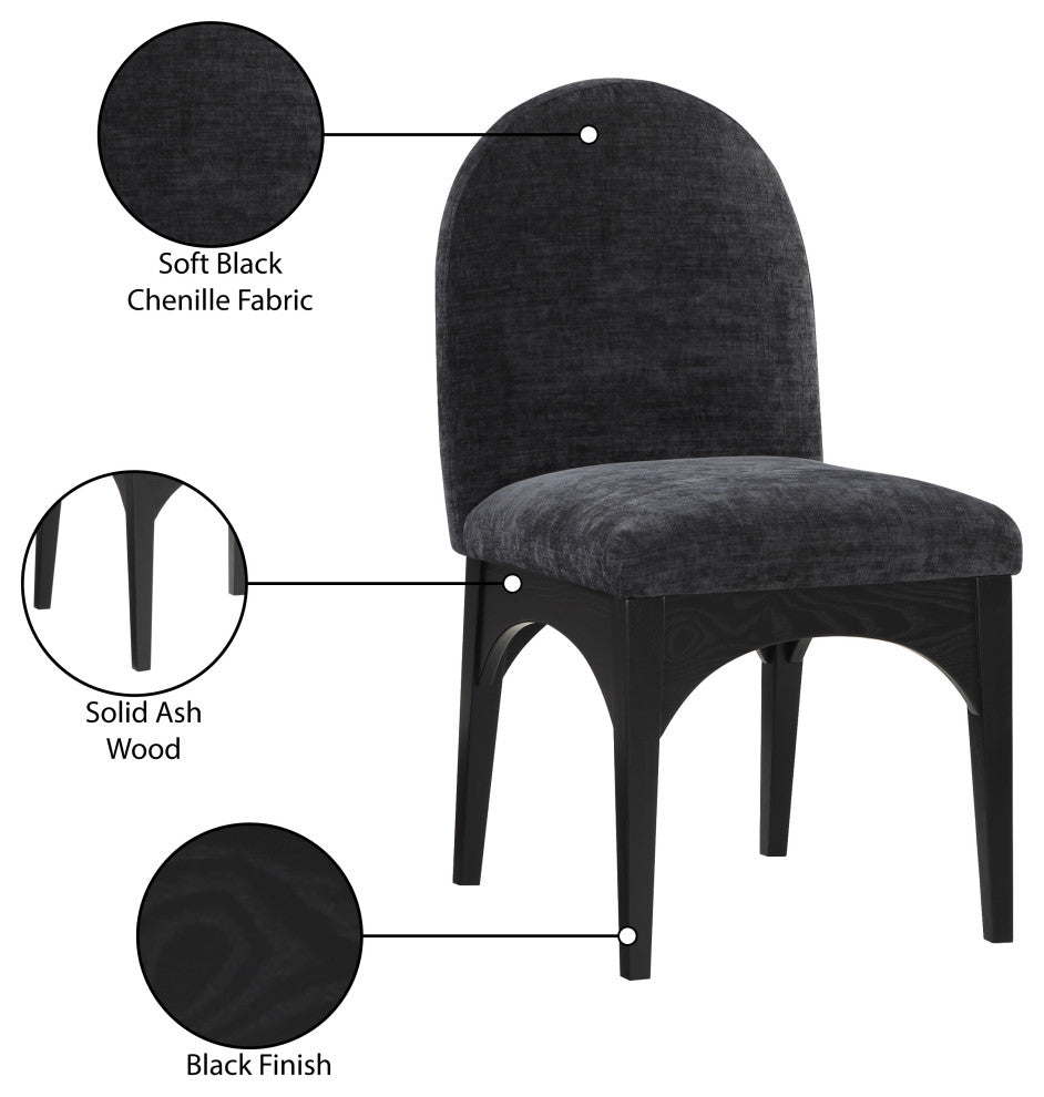 Waldorf Chenille Upholstered Dining Chair, Black, Chenille, Natural Finish, Black, Side Chair, Chenille Fabric, Black Finish