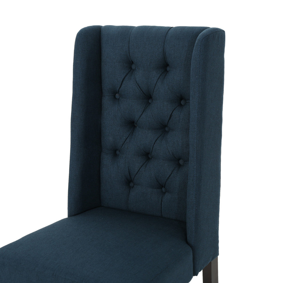GDF Studio Billings Tufted High Back Dining Chairs, Set of 2, Navy Blue, Fabric