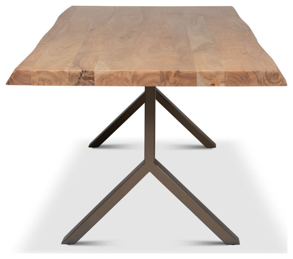 Brooks Dining Table, Y Base, 40"x116", Teak Top, Brass Base