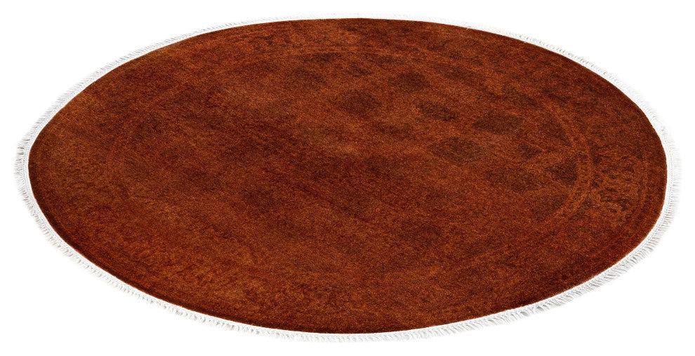 Overdyed One-of-a-Kind Hand-Knotted Area Rug Orange, 4' 1" x 4' 1"