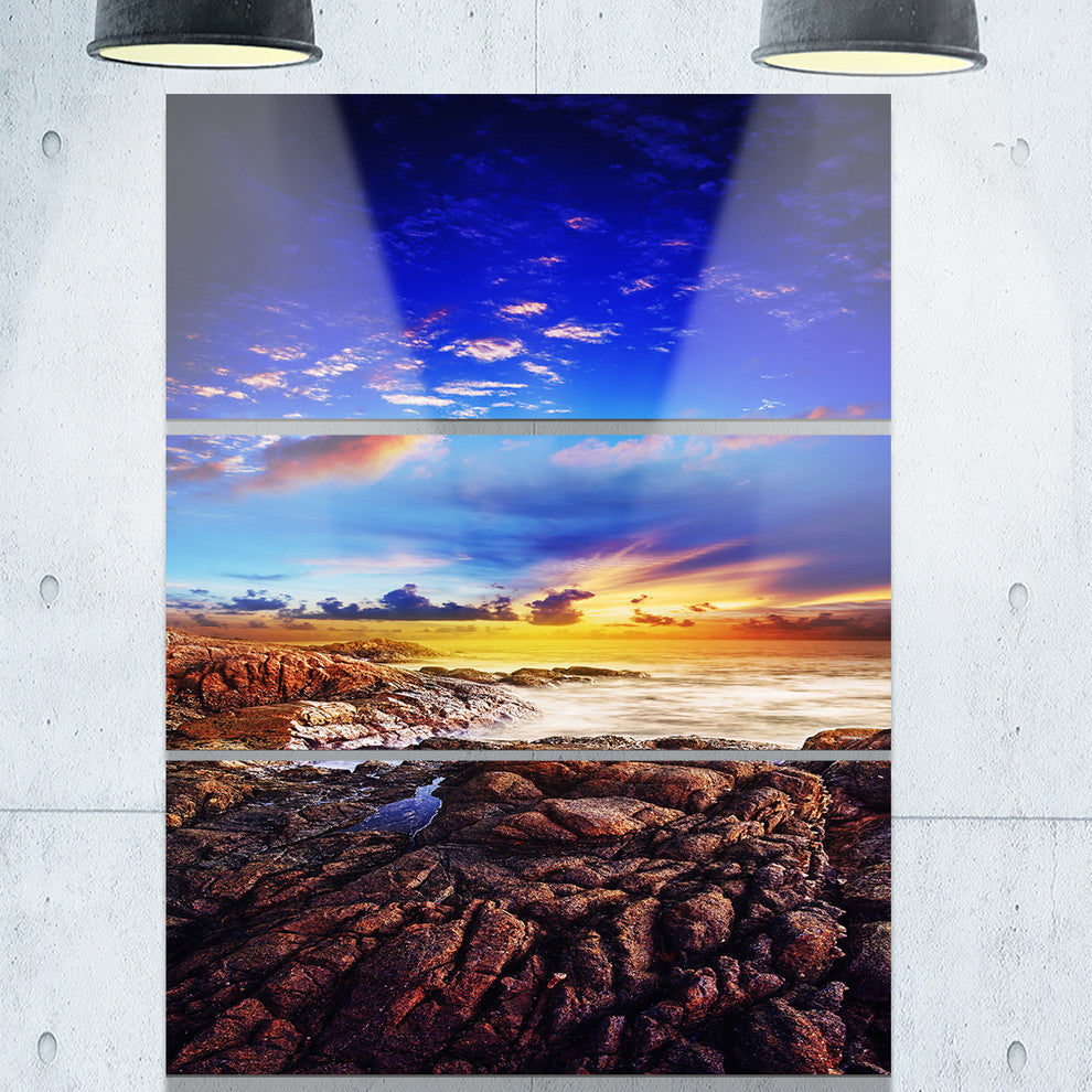 "Sunset Over the Ocean" Photography Metal Wall Art, 3 Panels, 28"x36"
