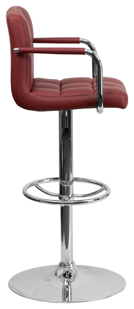 Flash Furniture Quilted Adjustable Bar Stool with Arms in Burgundy