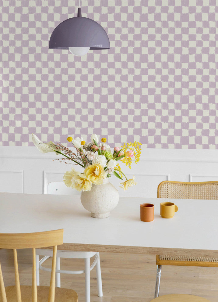 Mr. Kate Tess Watercolor Soft Lavender Checker Peel and Stick Wallpaper
