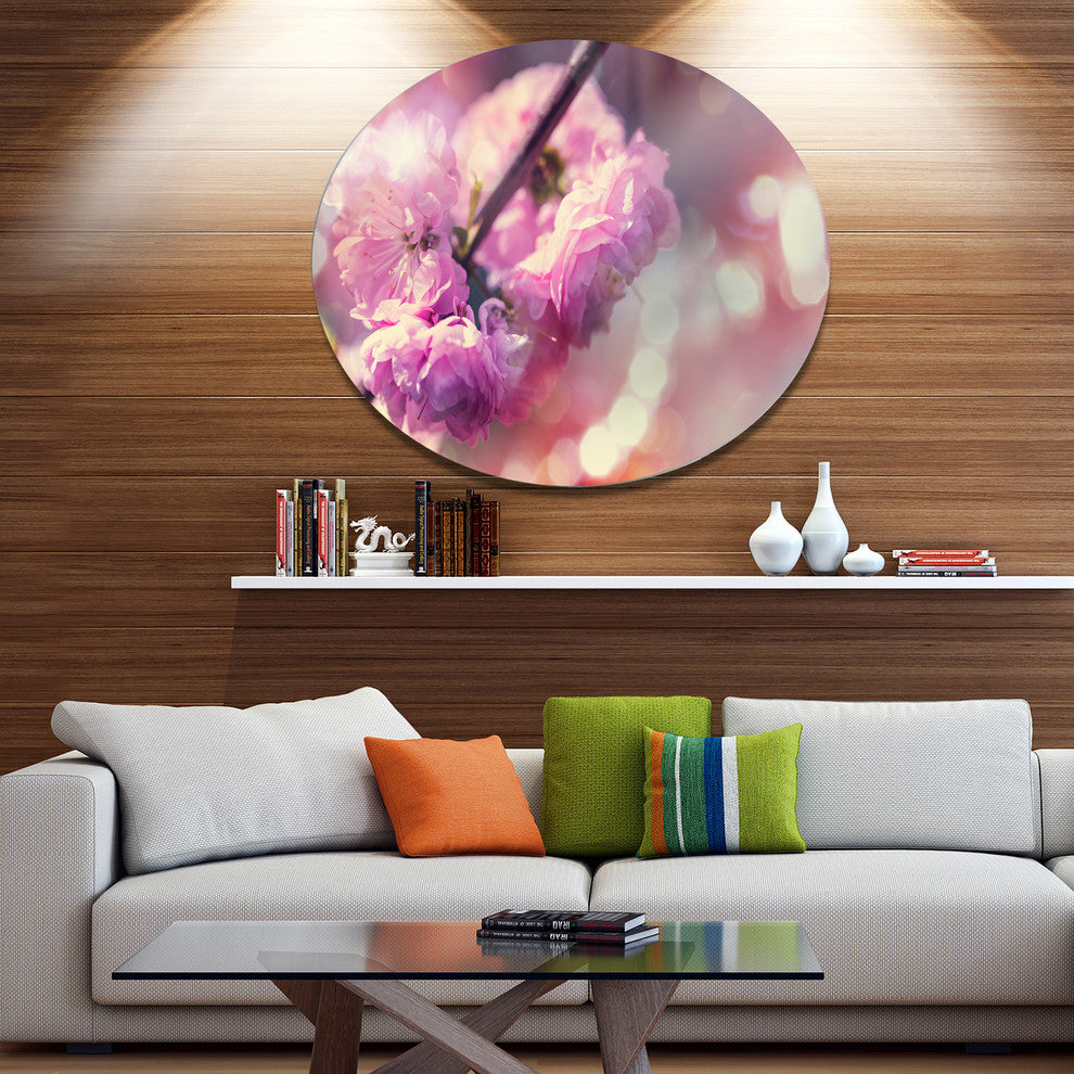 Beautiful Almond Tree Flowers, Floral Large Disc Metal Wall Art, 11"