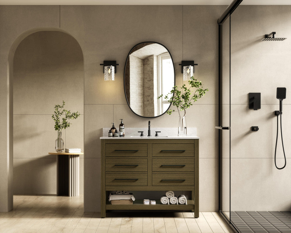Home Living 42" Single Bathroom Vanity, Chestnut Brown With Backsplash