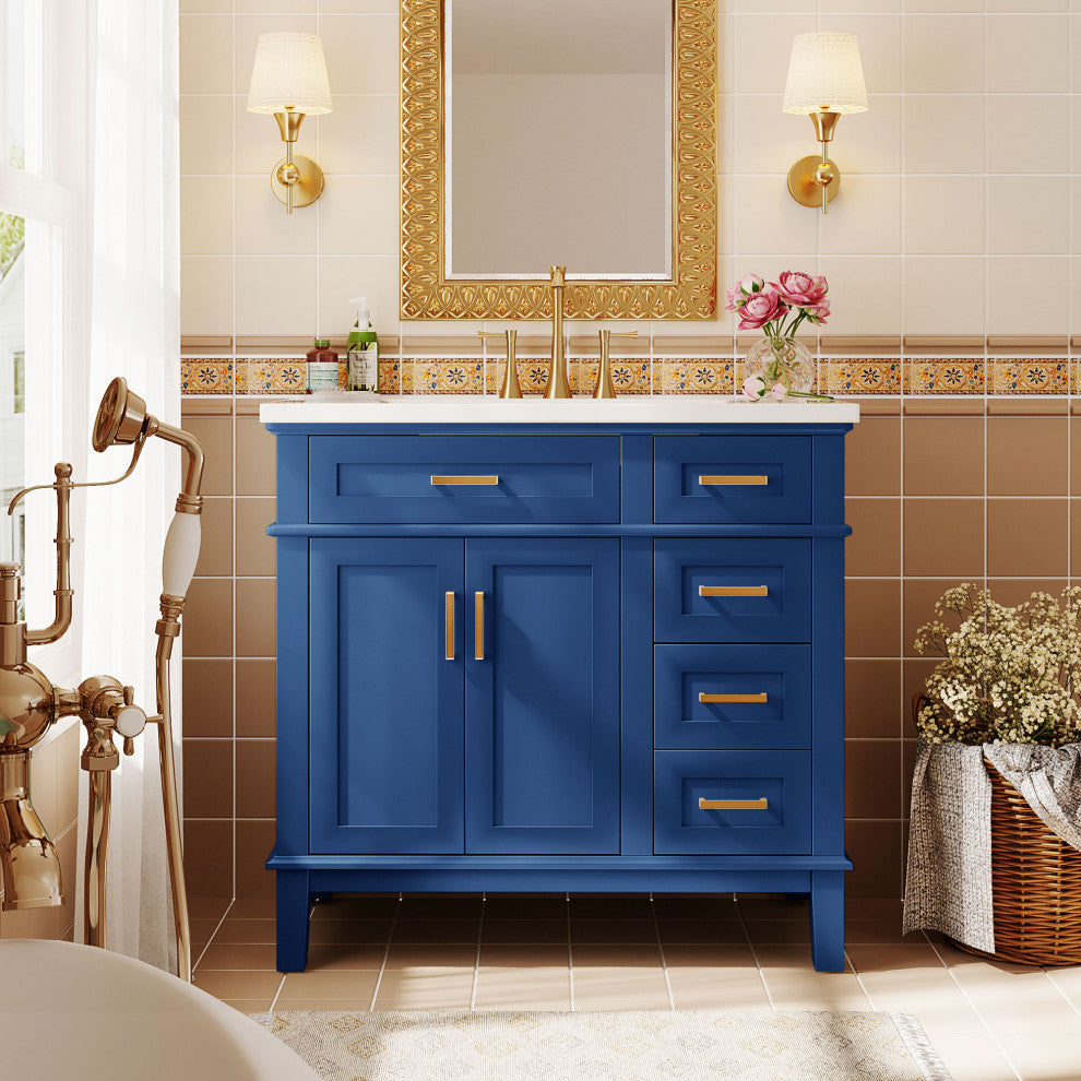 36 Inch Bathroom Vanity with Resin Sink, Blue