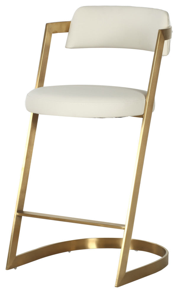 Shandra Beige Pleather, Gold Counter Stool