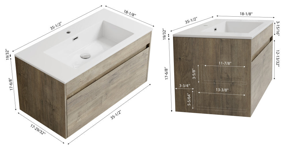 The Ivy Single Bathroom Floating Vanity, Eve, 36"