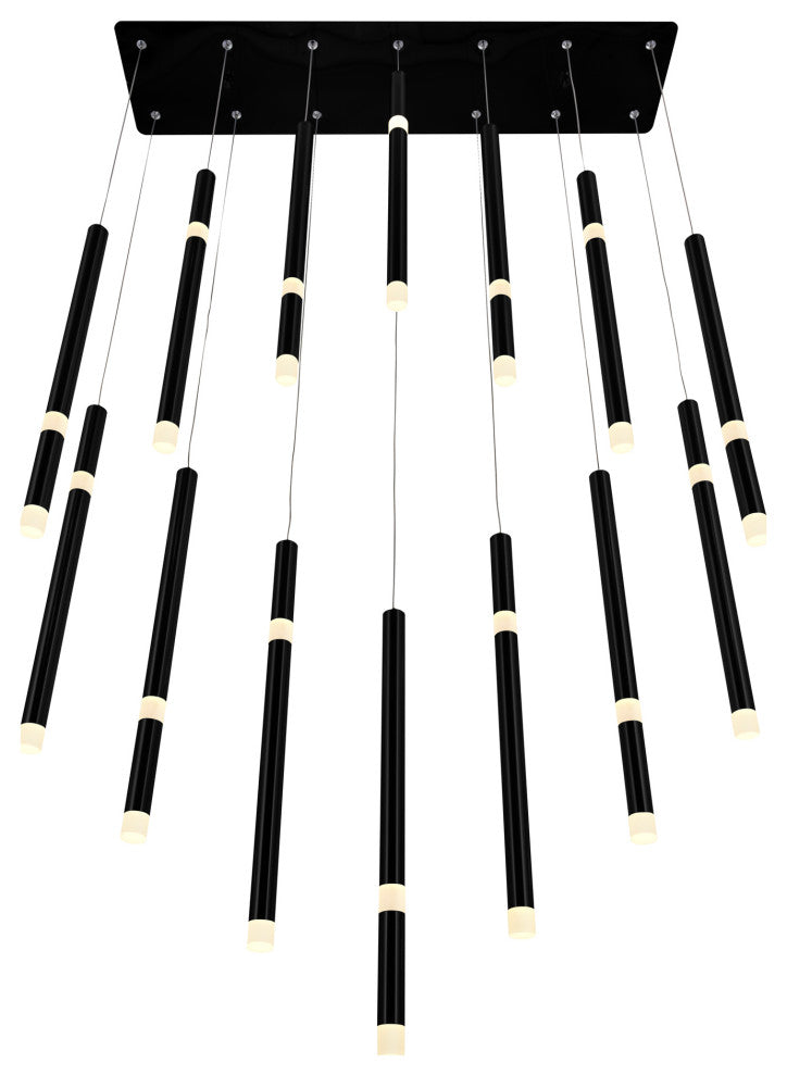 Flute 14 Light LED Chandelier With Black Finish
