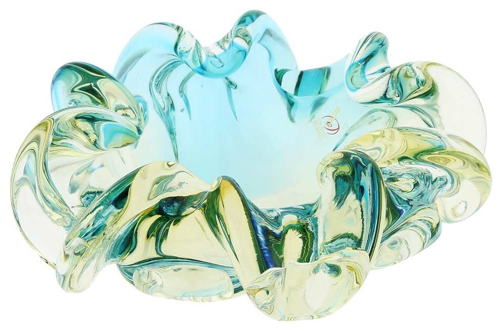 GlassOfVenice Murano Glass Sommerso Centerpiece Bowl - Amber Aqua
