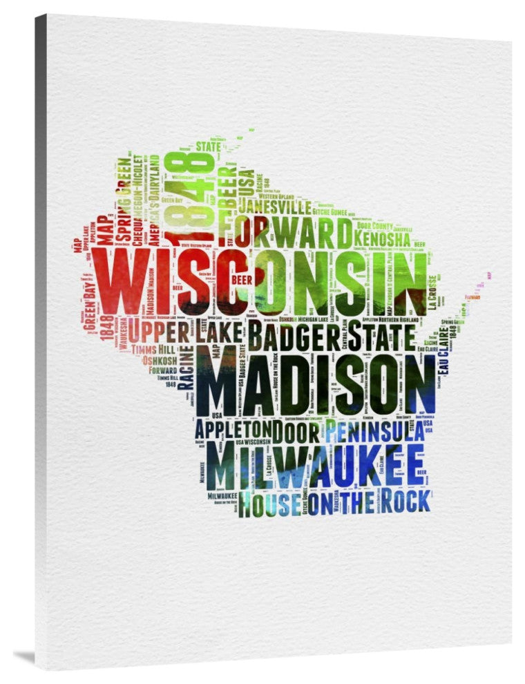 "Wisconsin Watercolor Word Cloud" Fine Art Print