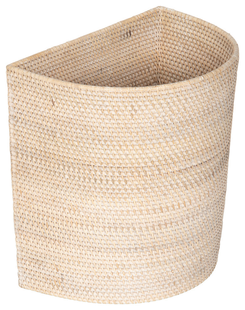 Loma Handwoven Half-Moon Rattan Waste Basket, Honey Brown, White-Wash