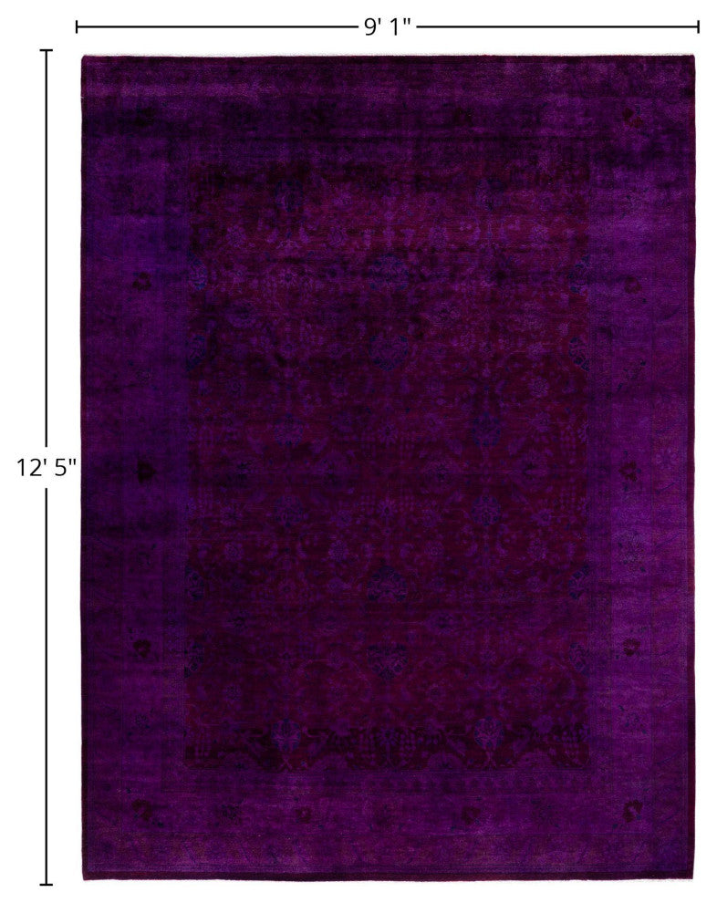 Overdyed One-of-a-Kind Hand-Knotted Area Rug Purple, 9' 1" x 12' 5"