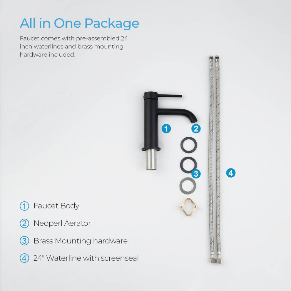 Circular Brass Single Handle Bathroom Faucet KBF1008, Matte Black, With Drain