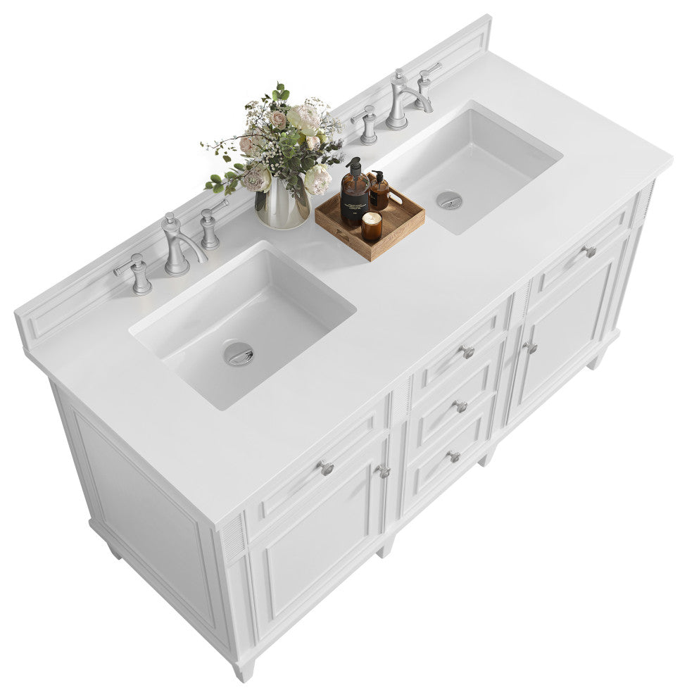 Lorelai 60" Double Vanity, Bright White, 3 CM White Zeus Top
