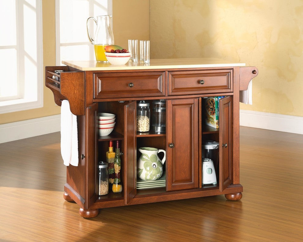 Crosley Furniture Alexandria Natural Wood Top Kitchen Island in Cherry