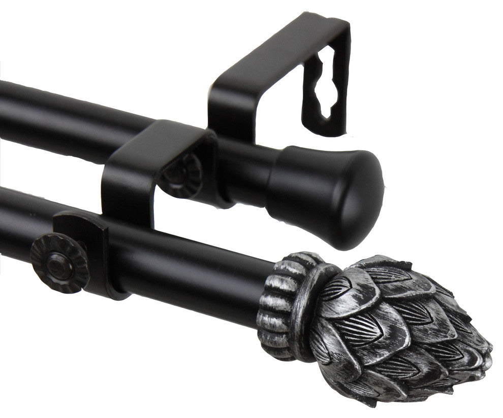 Bud Double Curtain Rod, Black, 120"-170"