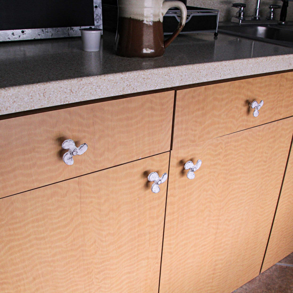 Set of 6 White Cast Iron Boat Propeller Cabinet Knob Nautical Drawer Pull Decor