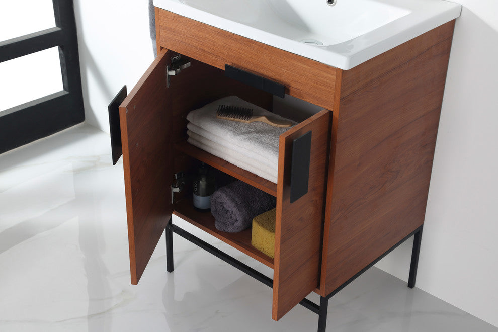 Bathroom Vanity Set, Spicy Walnut, 24", Satin Brass Hardware