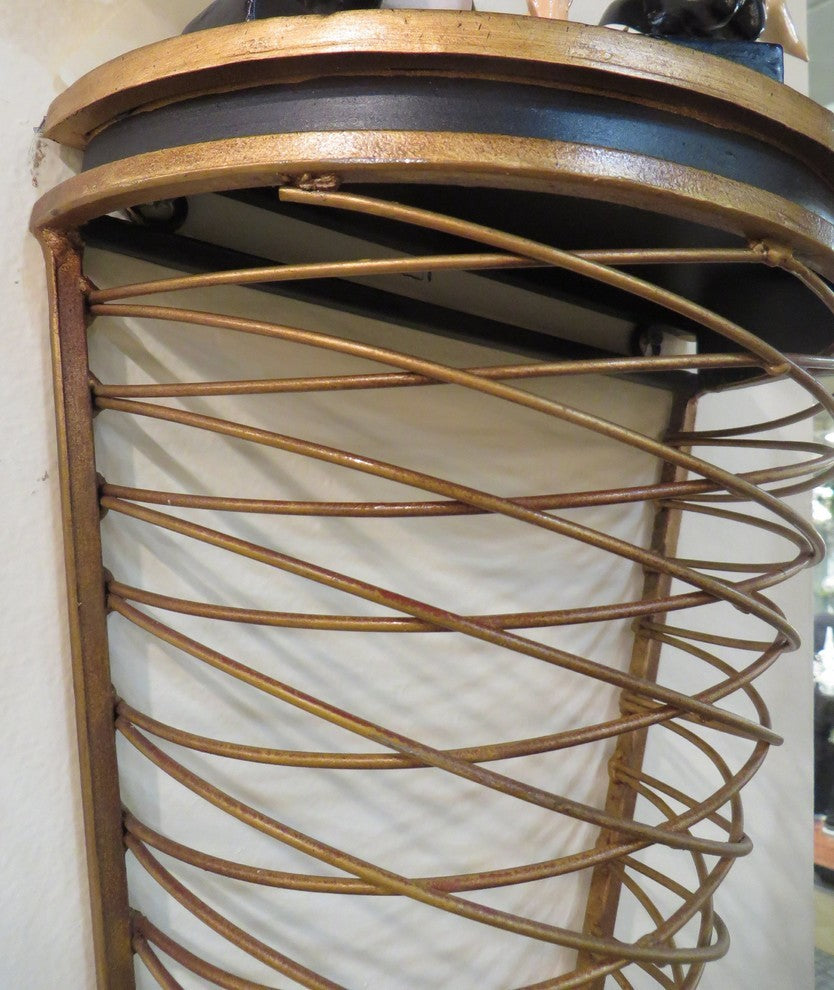 Gold Metal Lattice Wall Shelf, Demilune Round Black 18"
