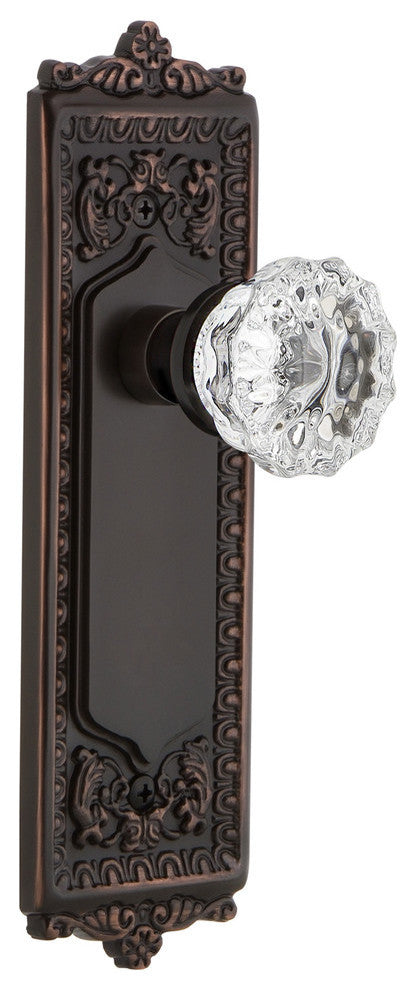 Egg and Dart Plate Interior Mortise Crystal Glass Door Knob