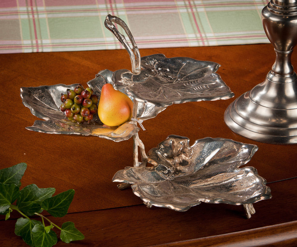 3-Tier Brass Leaf Dish, Silver