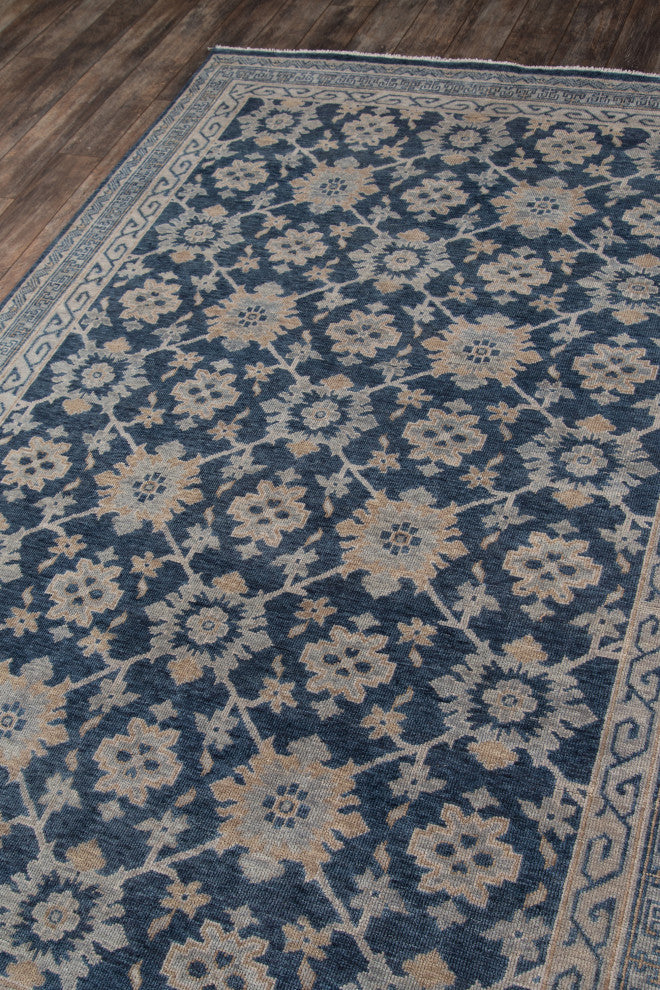 Momeni Banaras Hand Knotted Wool Rug, Blue, 9'6"x13'6"