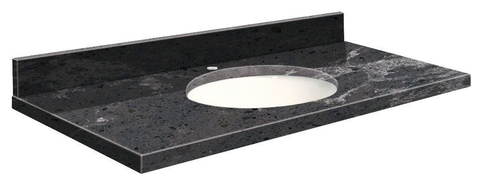 Quartz 37"x19" Vanity Top, Single Faucet Hole, Milky Way, White Bowl