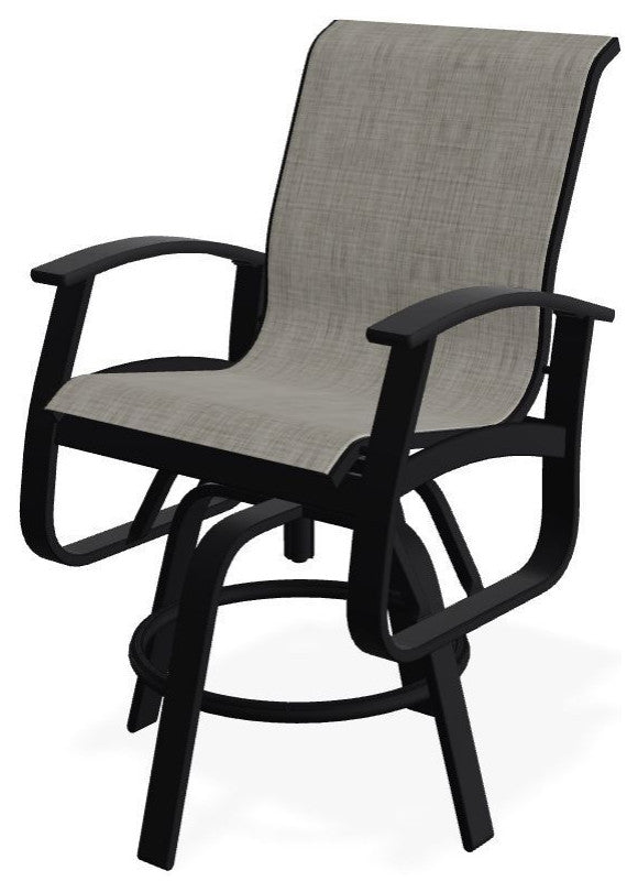 Belle Isle Sling Balcony Height Outdoor Swivel Chair, Smoke/Black