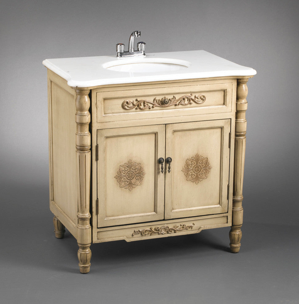 Off White Vanity Sink With White Marble