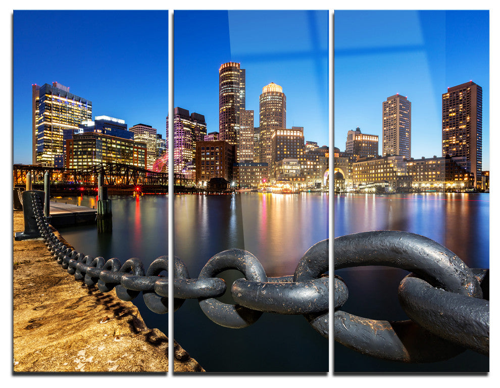 "Boston Skyline at Dusk" Photo Metal Wall Art, 3 Panels, 36"x28"