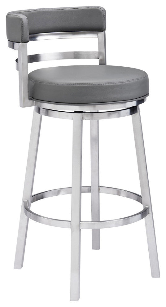 Madrid Contemporary 30" Bar Height Barstool in Brushed Stainless Steel Finish an
