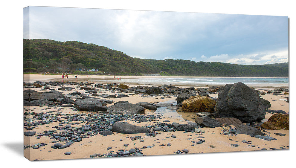 "Pretty Beach With Small And Big Rocks" Seashore Canvas Print, 32"x16"