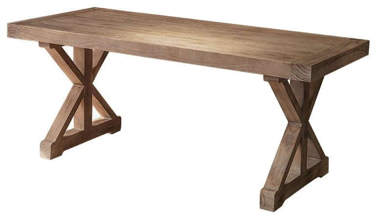 Rustic Farmhouse Wooden Office Desk, Natural With Trestle