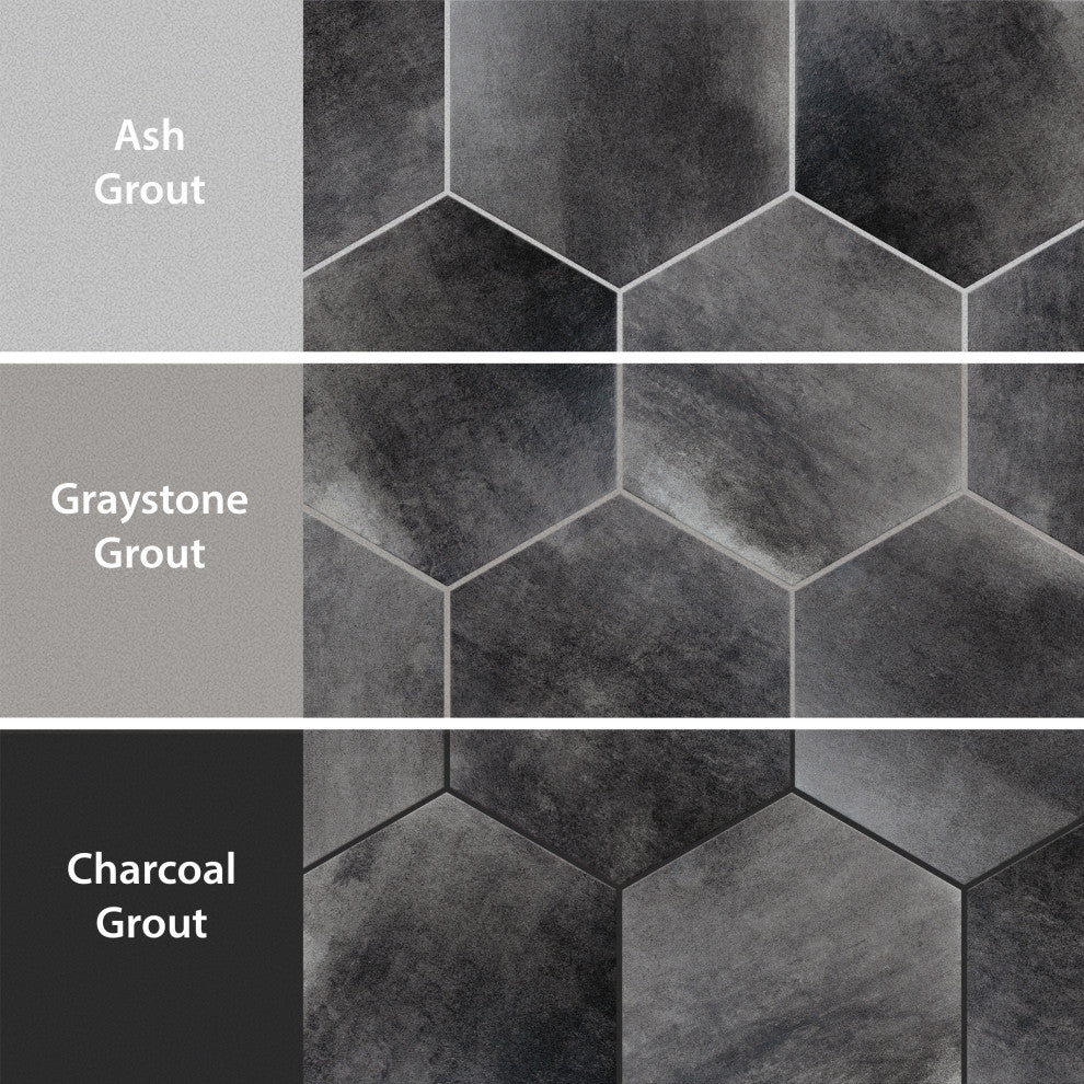 Industrial Hex Multi Mix Porcelain Floor and Wall Tile, Black