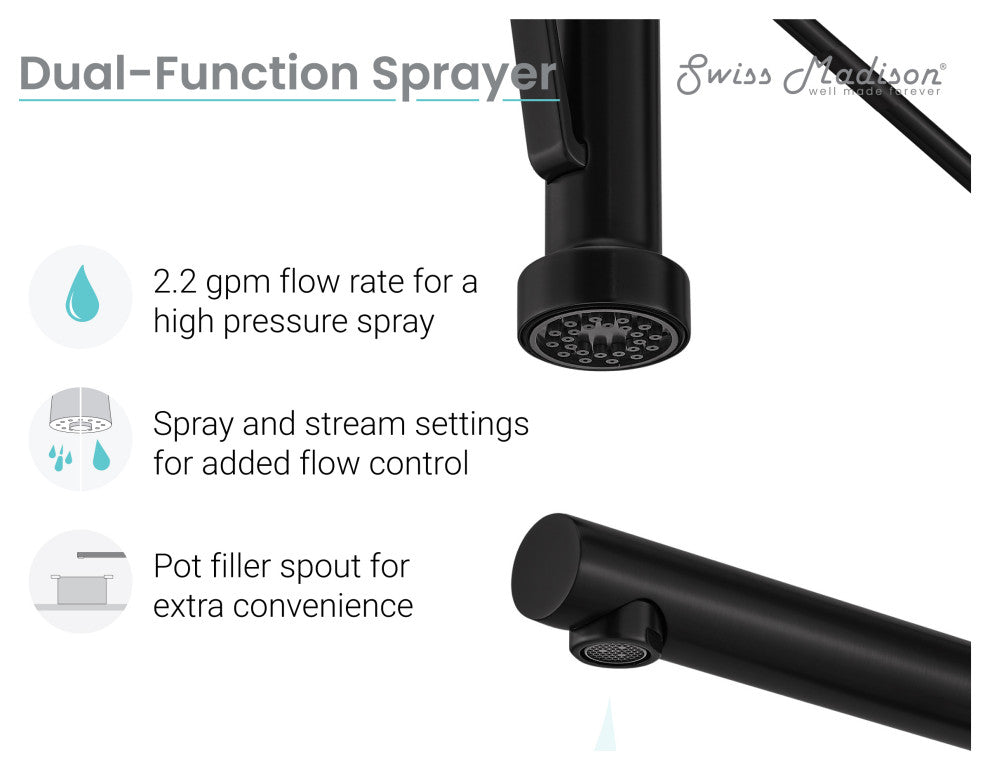 Nouvet Single Handle, Pull-Down Kitchen Faucet With Pot Filler, Matte Black