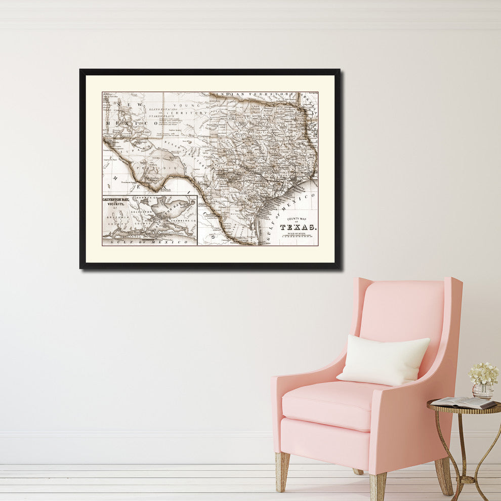 Texas Vintage Sepia Map Canvas Print, 28"x37"