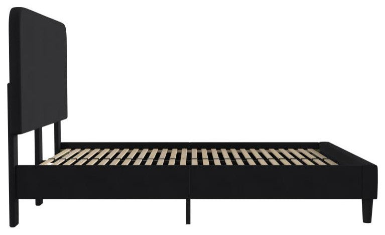 Addison Upholstered Platform Bed - Headboard with Rounded Edges, Charcoal, Queen