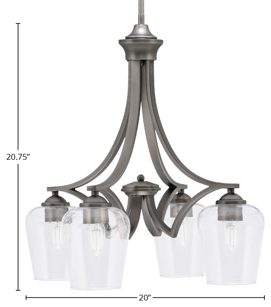 Zilo Downlight, 4 Light, Chandelier, Graphite Finish, 5" Clear Bubble Glass