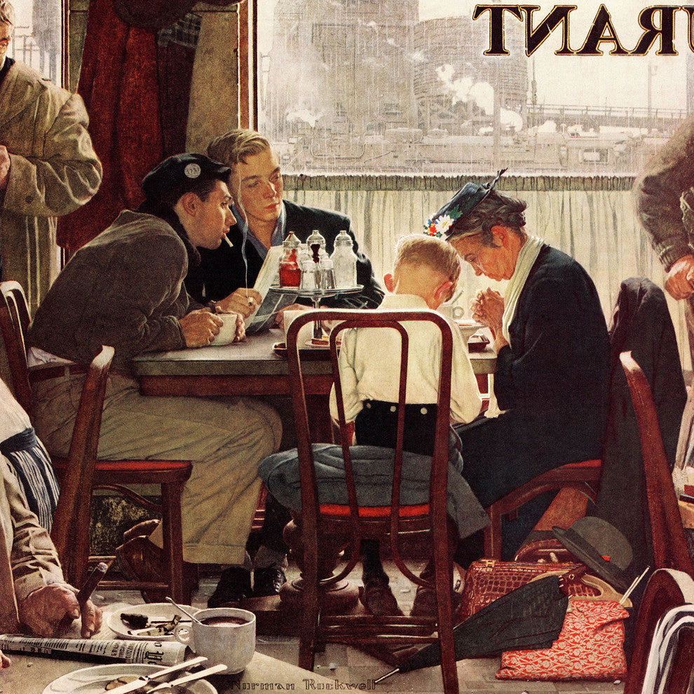 "Saying Grace" Painting Print on Canvas by Norman Rockwell