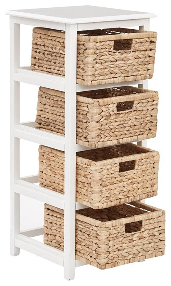 Seabrook Four-Tier Storage Unit Engineered Wood White Finish and Natural Baskets