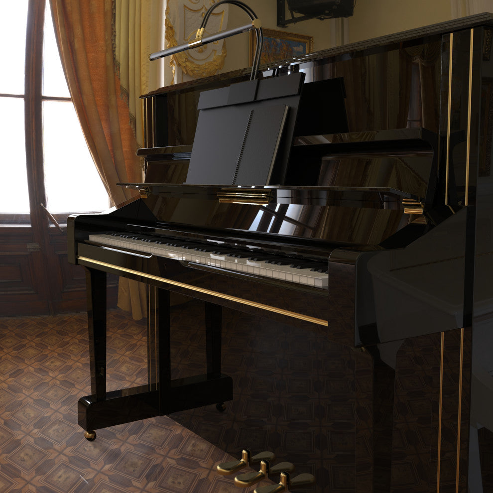 22" LED Grand Piano Lamp, Black and Brass, With Brass Accents