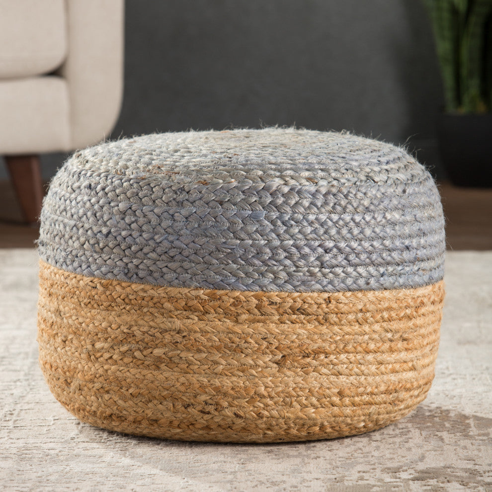 Jaipur Living Oliana Ombre Cylinder Pouf, Light Gray