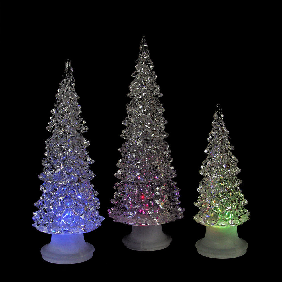 9" Icy Crystal Multicolored LED Tree Decor, Set of 3
