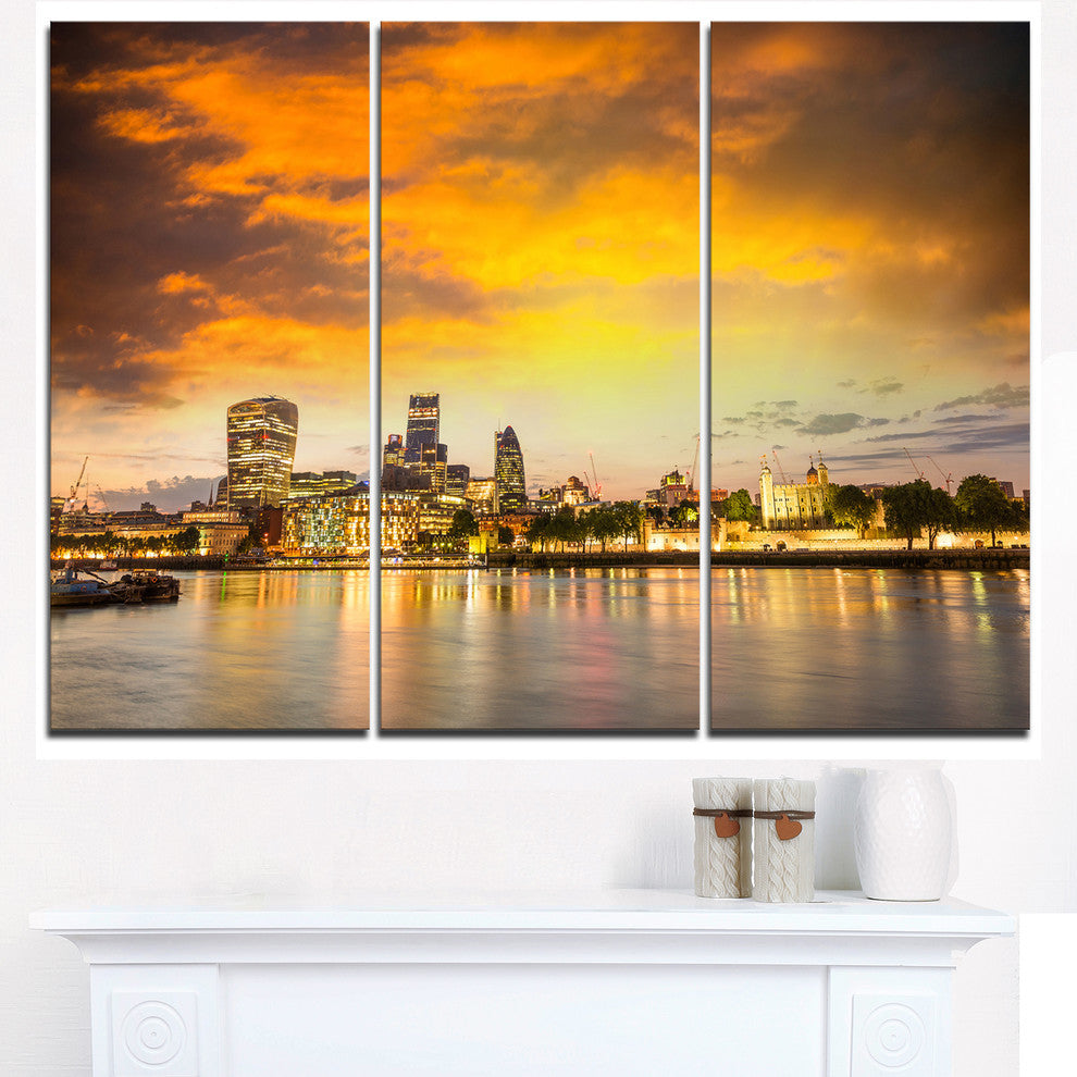 "Financial District of London at Twilight" Metal Wall Art, 3 Panels, 36"x28"